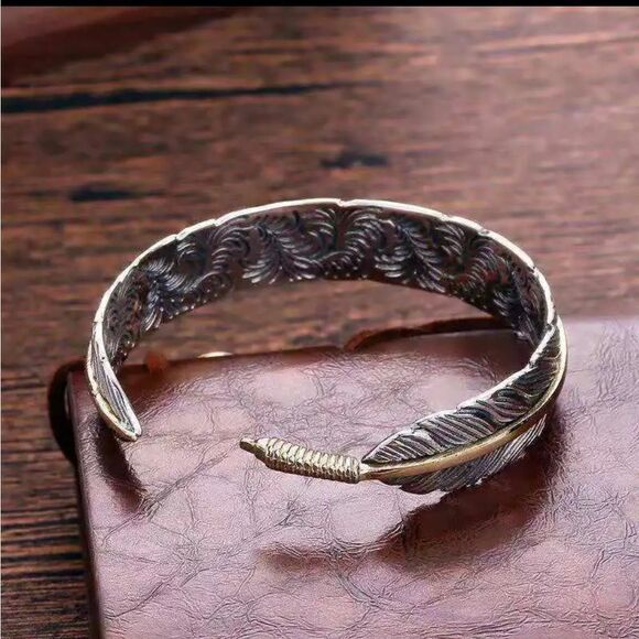 Adjustable Opening Bracelet Silver Plated Bracelet Feather Bracelet - Picture 5 of 16